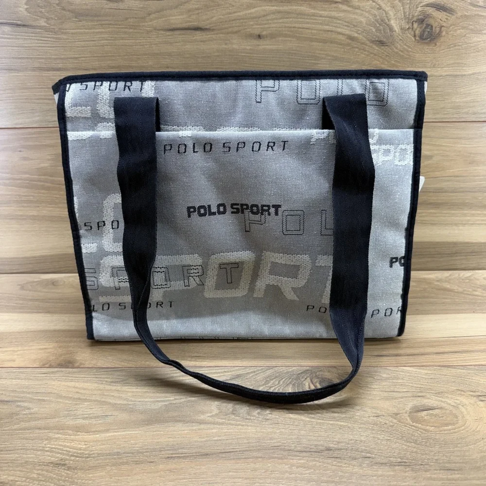 Polo Sport Vintage 90's Medium Zip Tote Gray Signature Script Travel School Bag